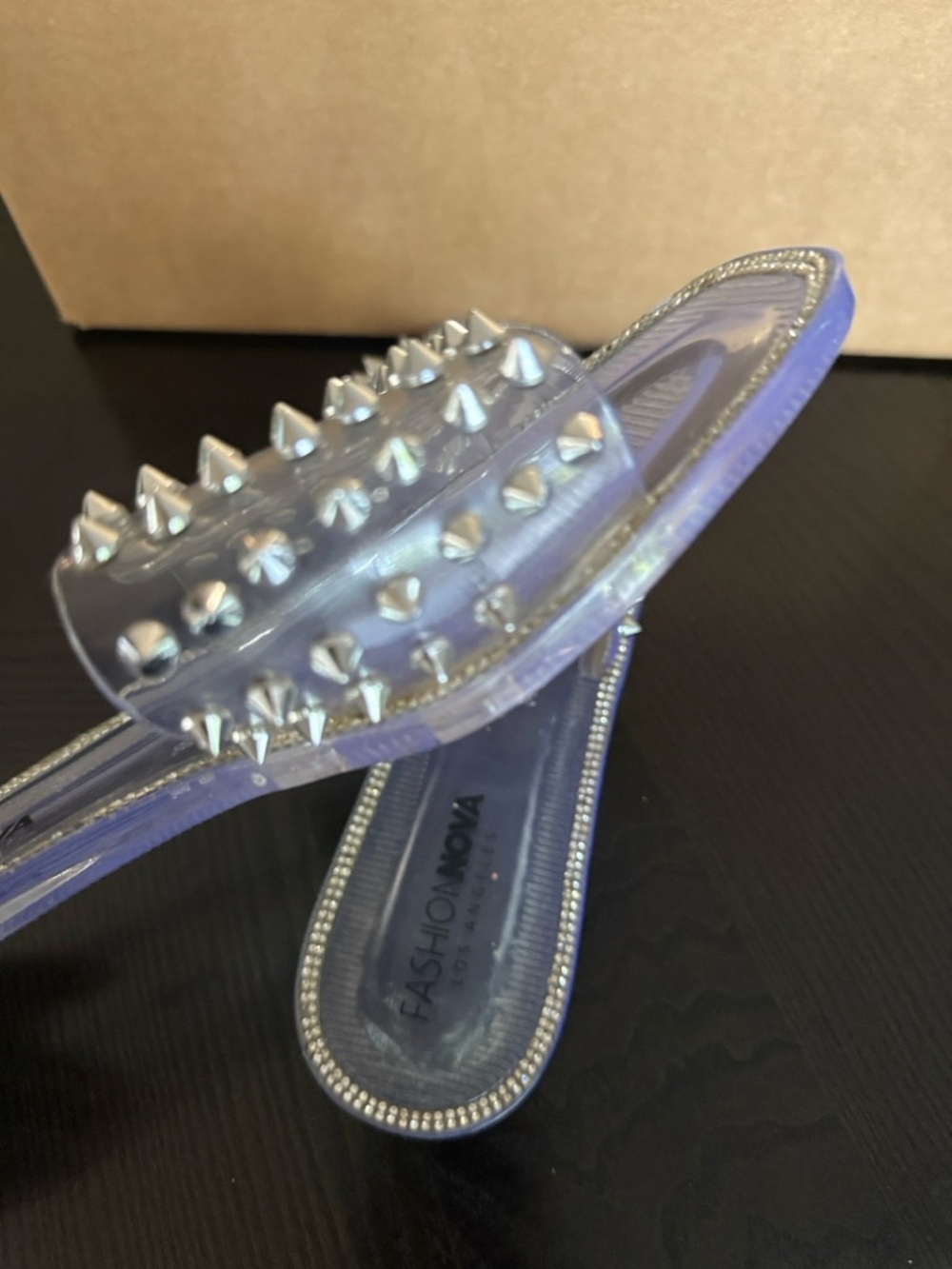 Fashion Nova Los Angeles Clear Slide Sandals with Silver Spikes - Picture 10 of 13